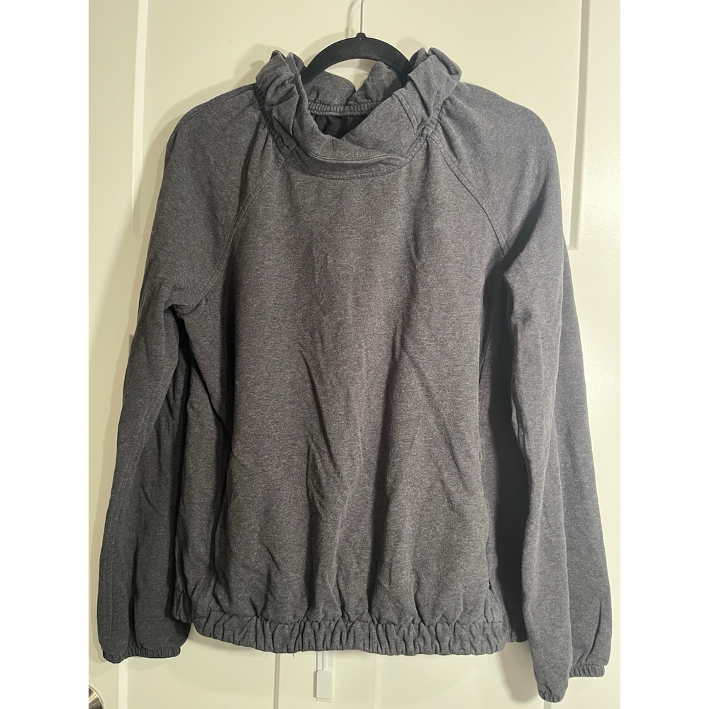 Lululemon After All Pullover Heathered Black Gray French Terry Cowl Women sz 8